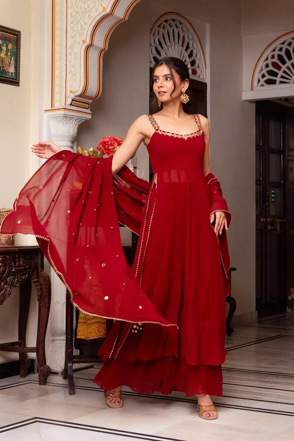 mehka maroon georgette dress
