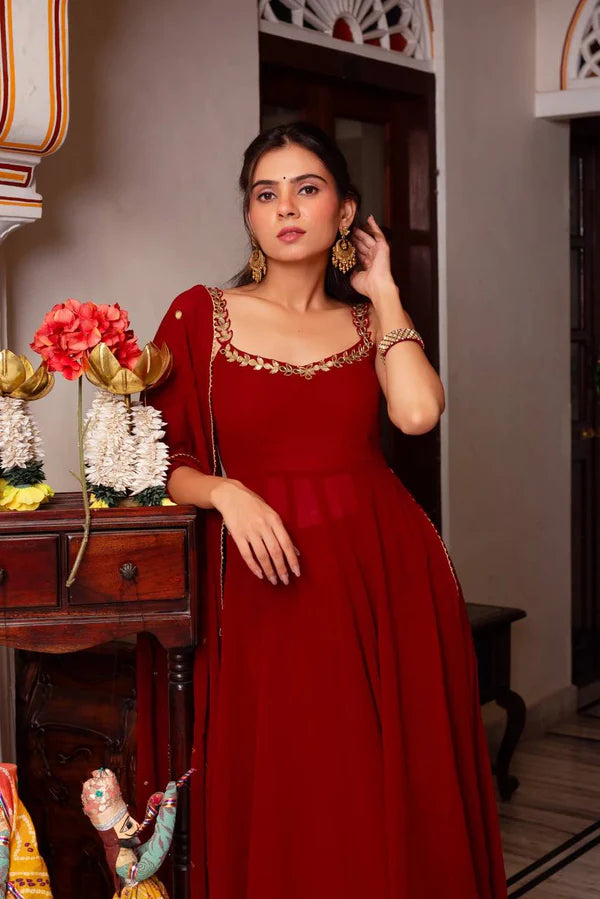 mehka maroon georgette dress