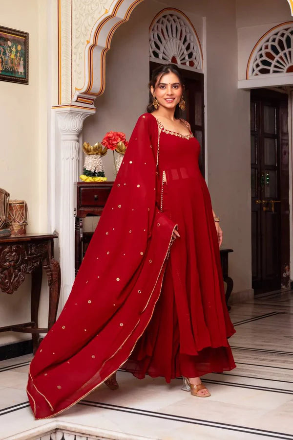 mehka maroon georgette dress