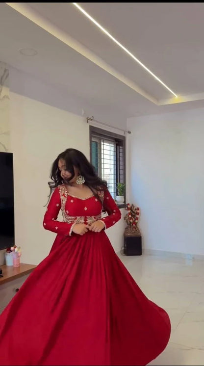 Arshaya Red Opaline Anarkali Suit Set