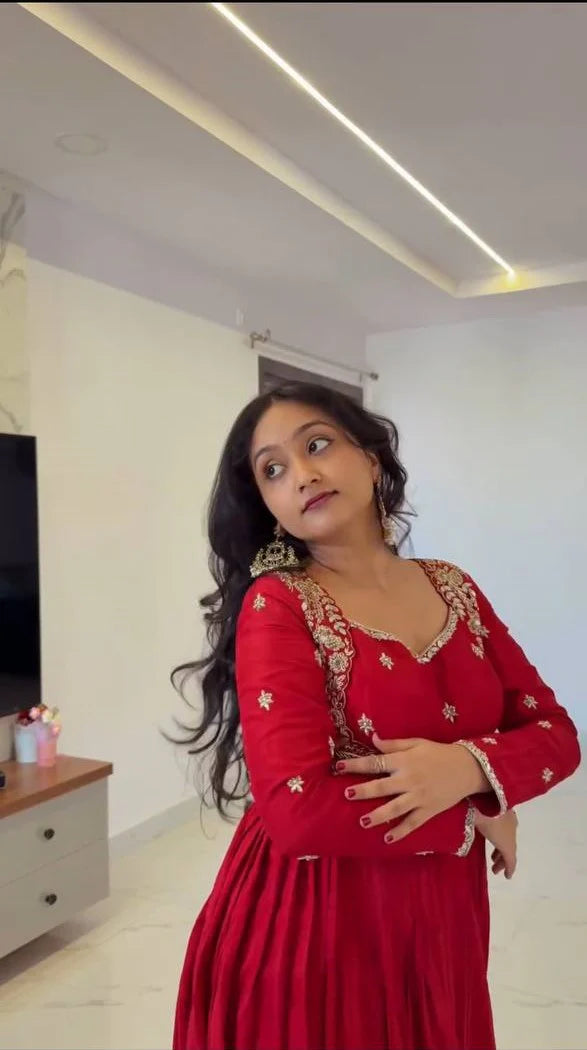 arshaya red opaline anarkali suit set