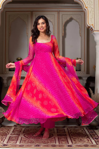 Aabira Pink Phoolkari Anarkali Set