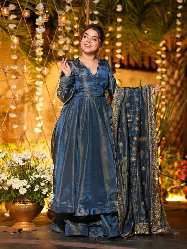 mehrin blue opulence anarkali suit set