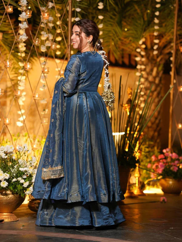 mehrin blue opulence anarkali suit set