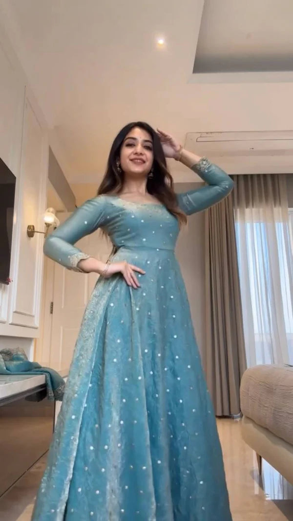 sereya blue pearl anarkali set