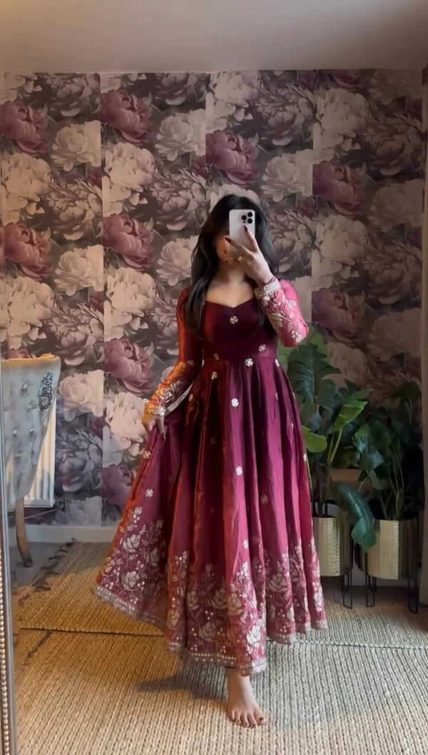 mohrina wine anarkali suit set