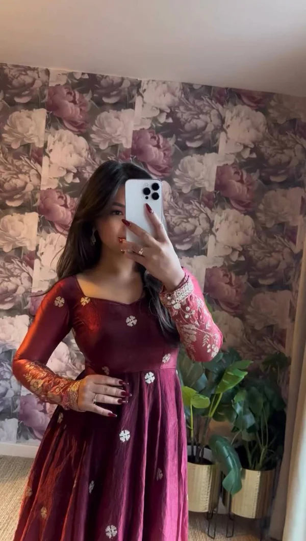 mohrina wine anarkali suit set