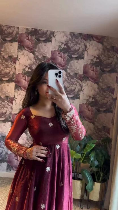 Mohrina Wine Anarkali Suit Set