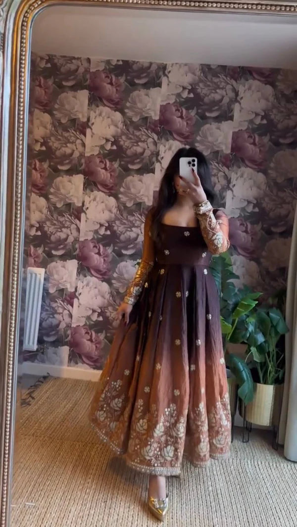 mohrina cocoa anarkali suit set