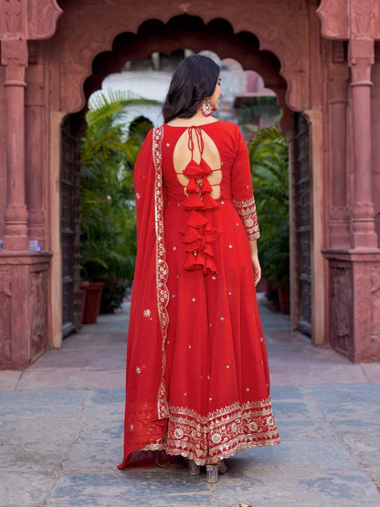 Zyrenza Red Celestique Anarkali Suit Set