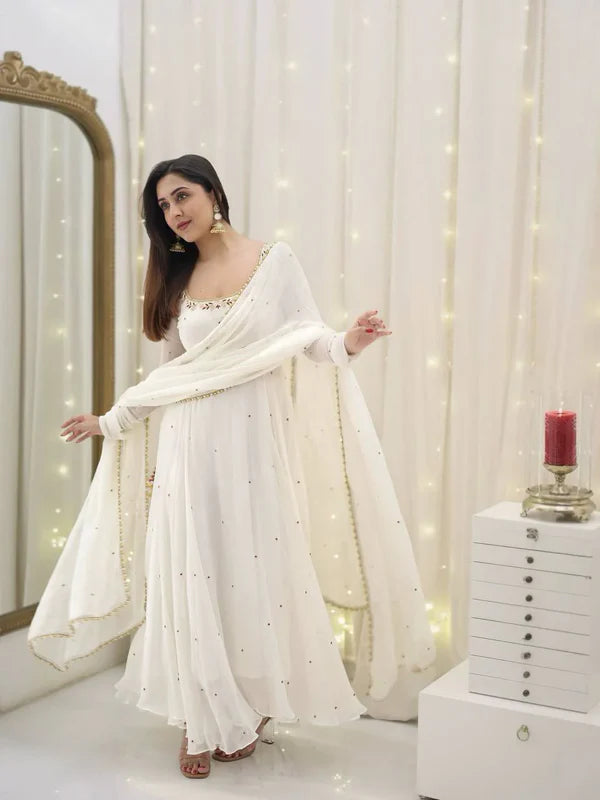 delicate white faux georgette suit set