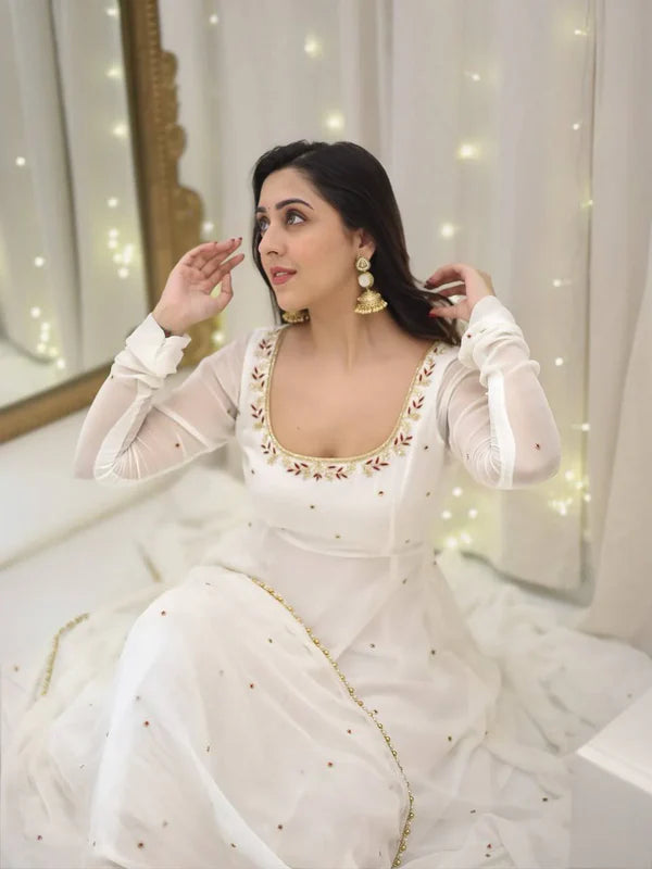 delicate white faux georgette suit set