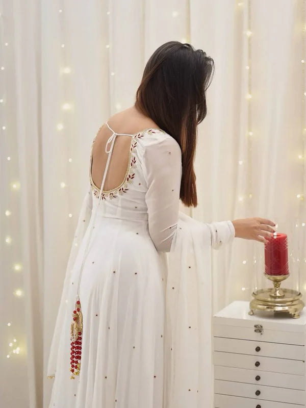 delicate white faux georgette suit set