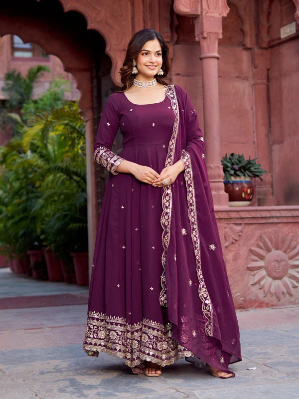 majestic wine anarkali suit set