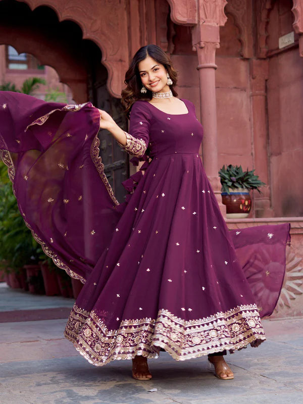 majestic wine anarkali suit set