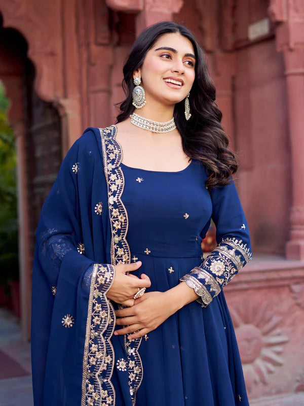 royal sapphire anarkali suit set
