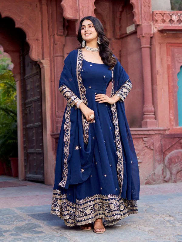 royal sapphire anarkali suit set