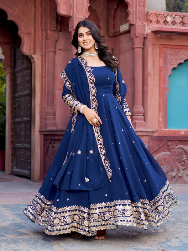 royal sapphire anarkali suit set