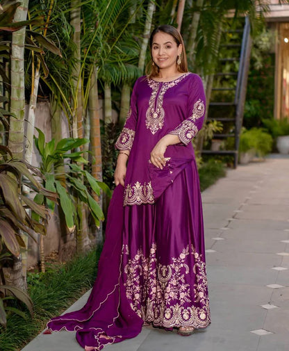 YANIKA PURPLE AND GOLDEN SUIT SET