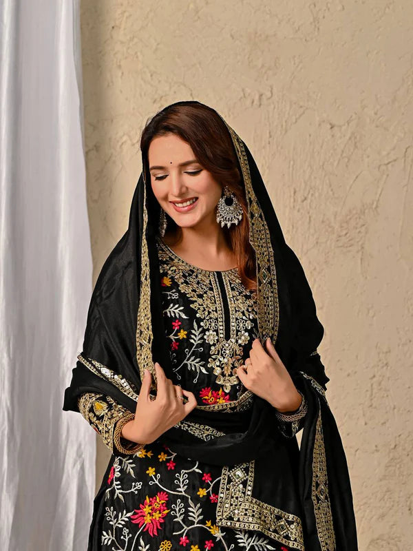 noor-e-raat black suit set