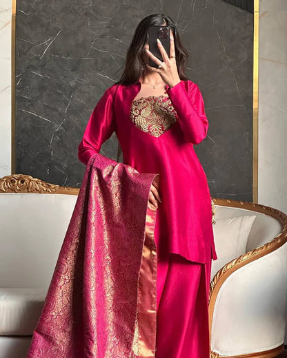 Bejeweled Pink Heavy Kurta Set with Dupatta