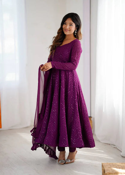 Nashita Purple Embroidery Heavy Fox Georgette Anarkali Suit Set