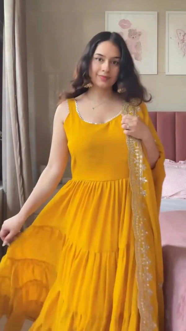 classic yellow special anarkali premium suit set