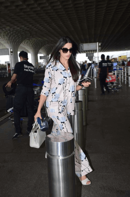 Floral Print Rayon Co-ord Set with Black Piping Detail