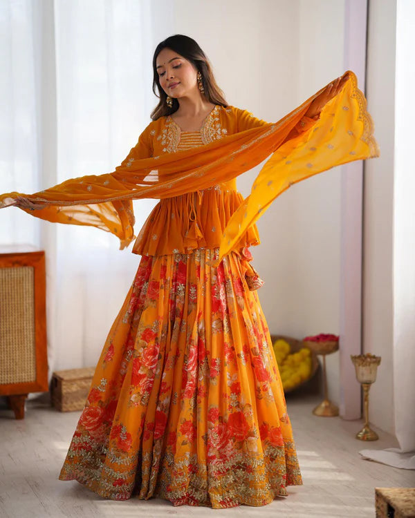 nitara marigold lehenga koti set