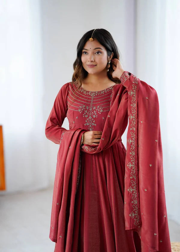 laxmi maroon anarkali suit set