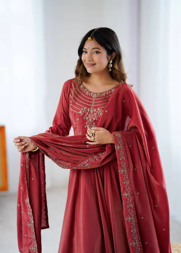 laxmi maroon anarkali suit set