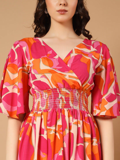 Bright Pink Dress in Fresh Flower Print