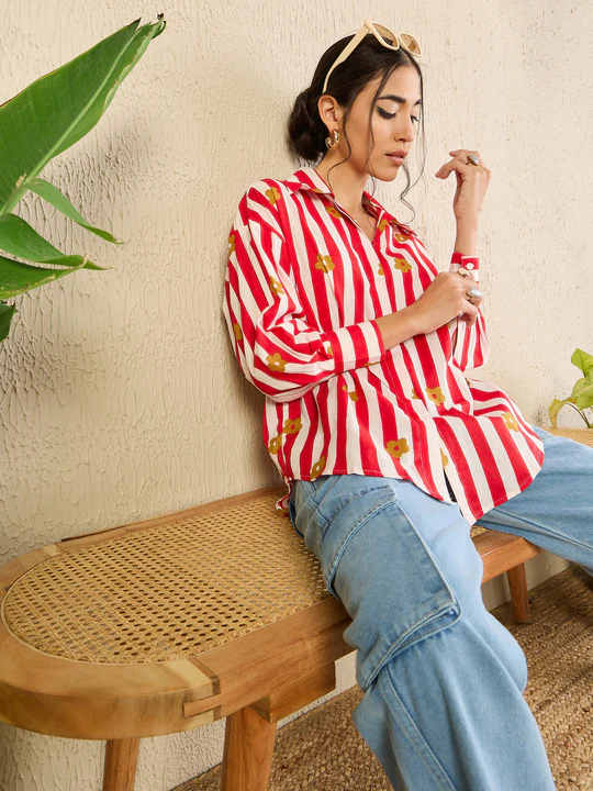retro bloom stripe shirt