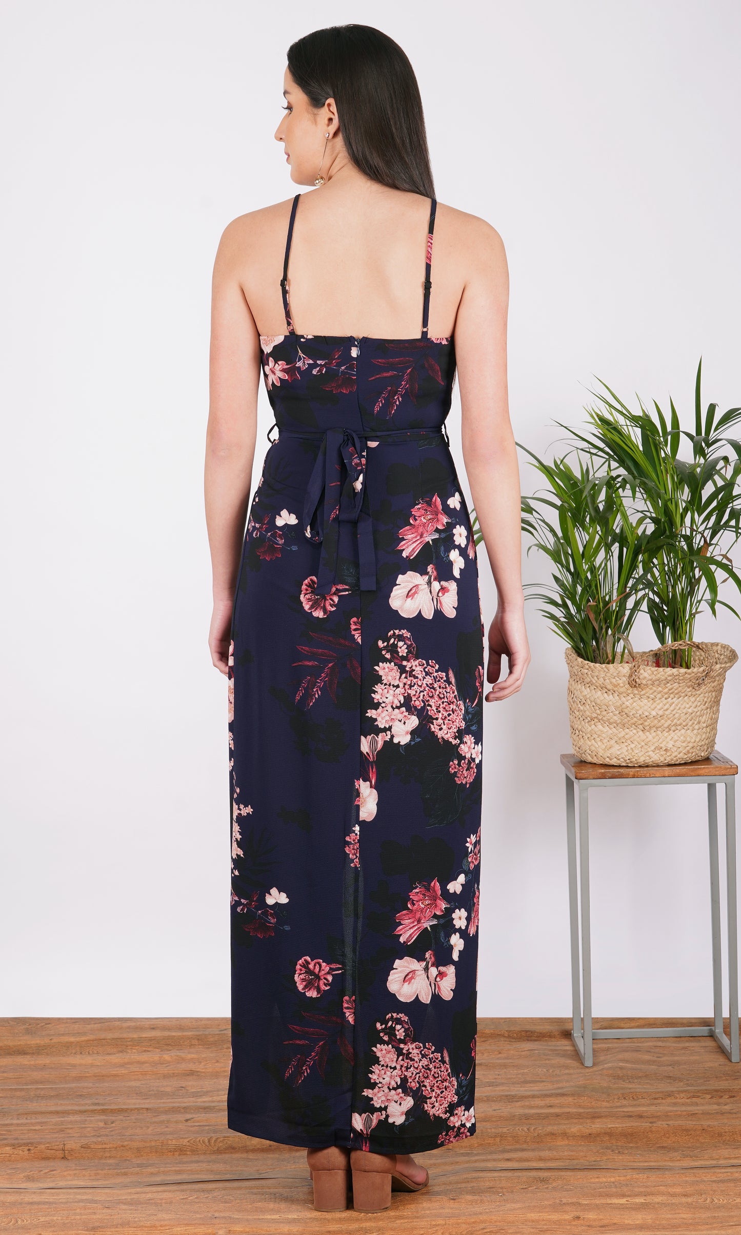 navy floral spaghetti strap maxi dress
