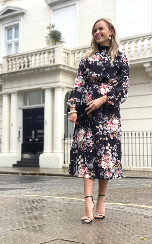 Women's Bohemian Black Luna Floral Dress