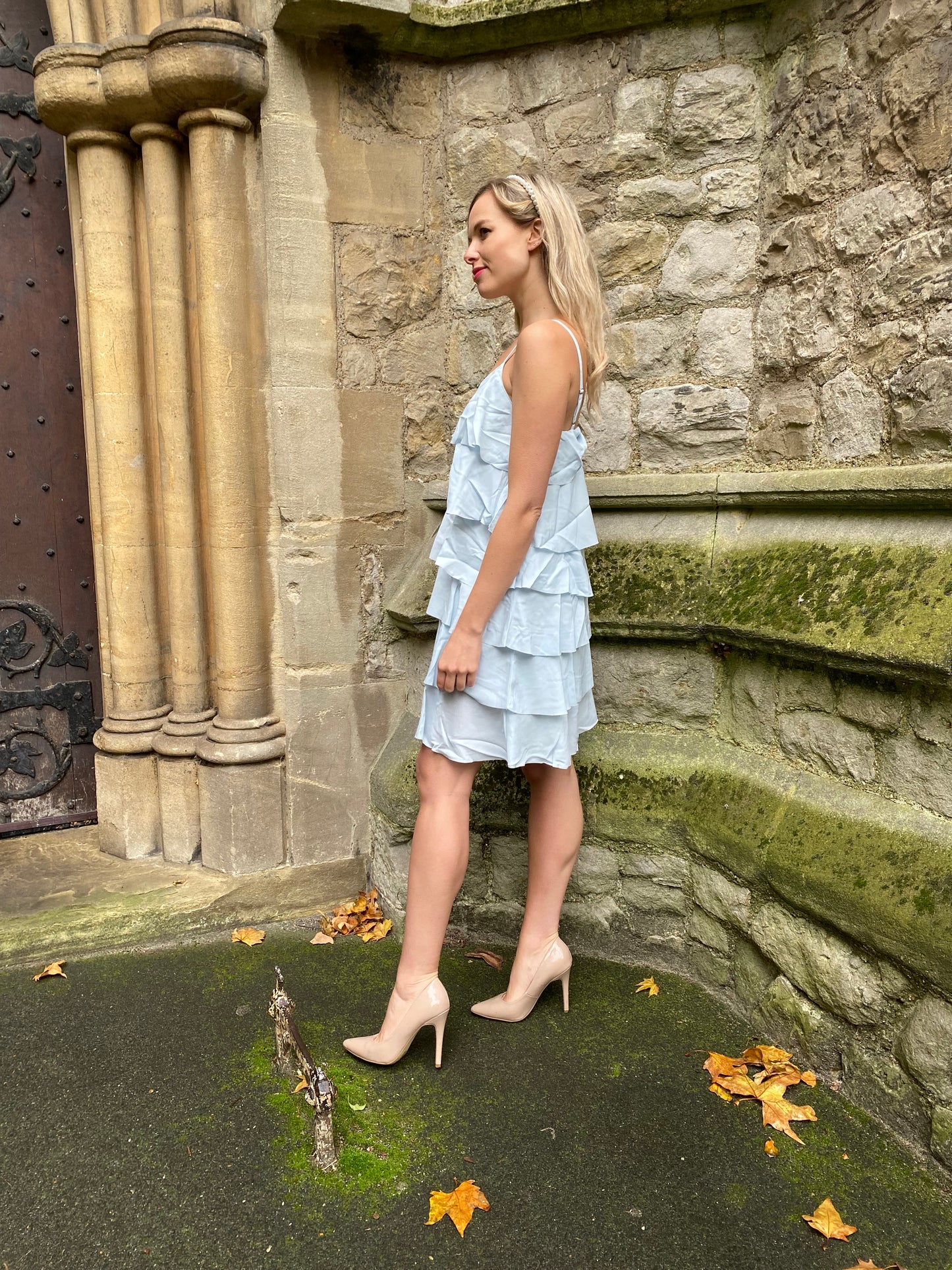 tiered ruffle mini dress - light blue