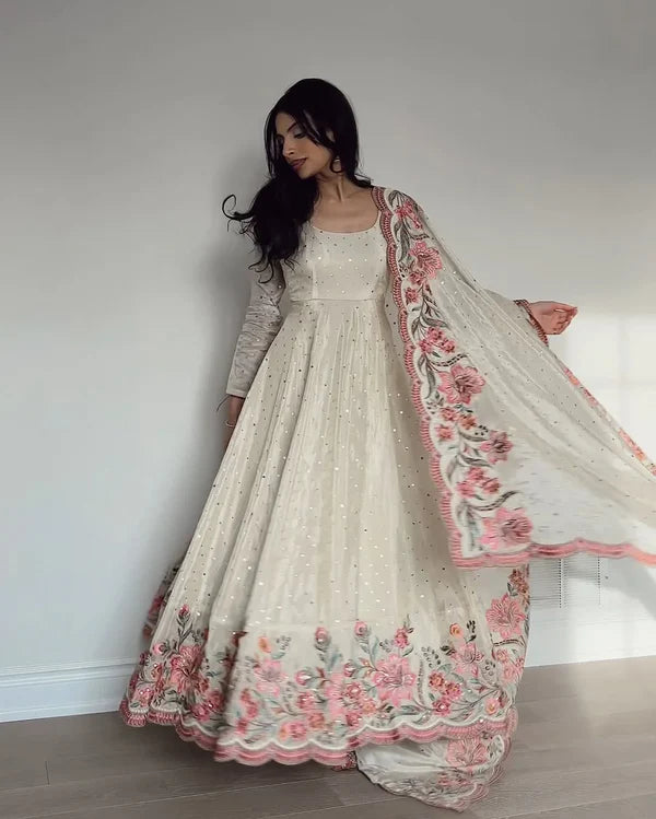 aarushi heavy silk white gown