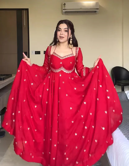 Neha's Red Embroidered Anarkali