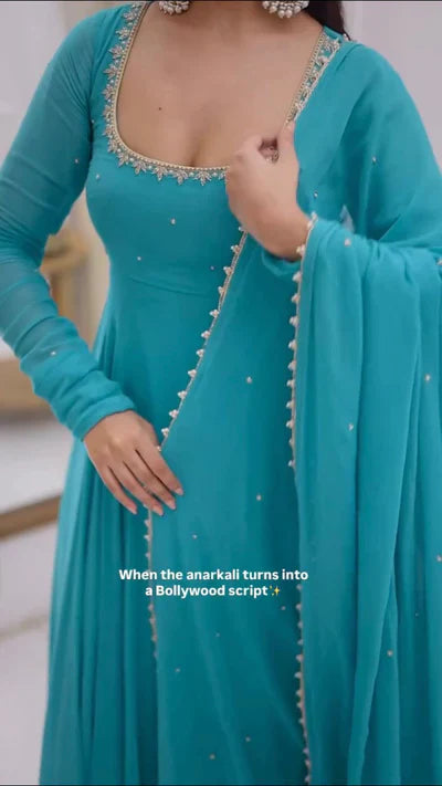 Ishka Sky Blue Anarkali Suit Set