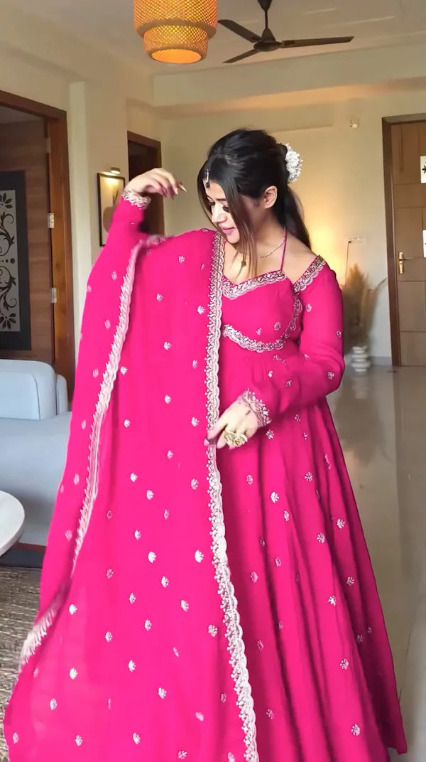 rani gulzar pink anarkali suit set