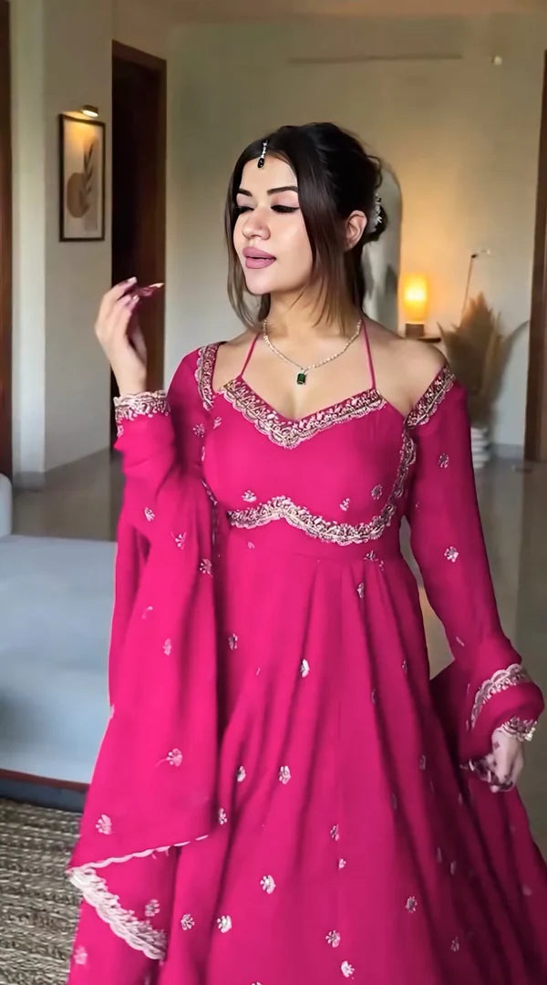 rani gulzar pink anarkali suit set