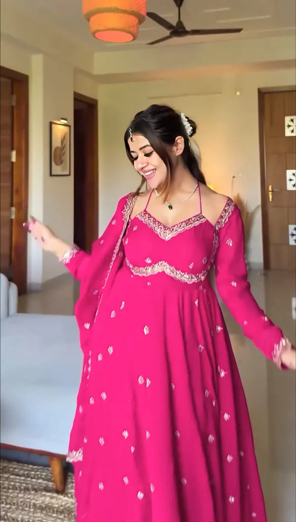 rani gulzar pink anarkali suit set