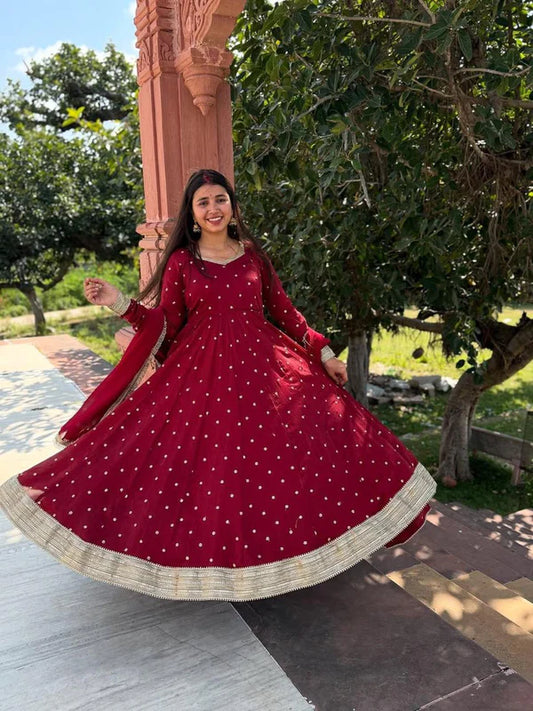 SANDIYA MARRON ANARKALI SUIT SET