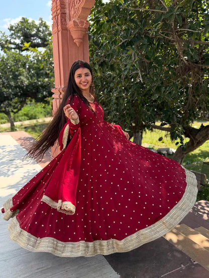 SANDIYA MARRON ANARKALI SUIT SET