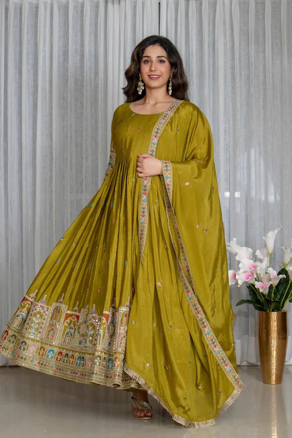 simran's goldenhour cinon silk anarkali suit set