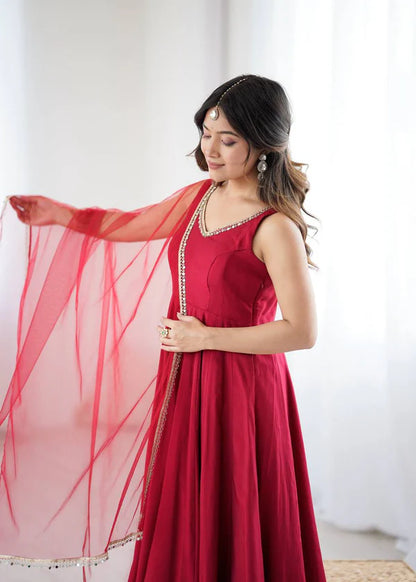 KASTURI MAROON ANARKALI SUIT SET