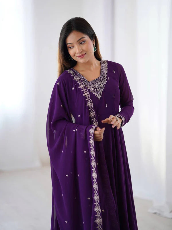 tausiqat purple anarkali suit set