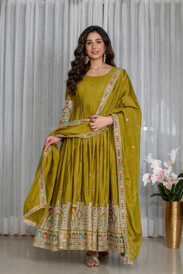 simran's goldenhour cinon silk anarkali suit set