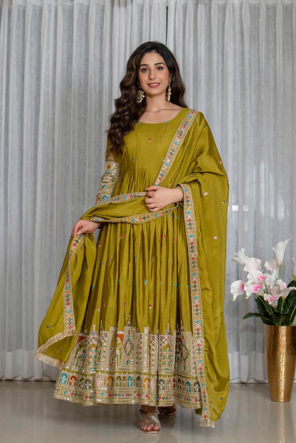 Simran's Goldenhour Cinon Silk Anarkali Suit Set