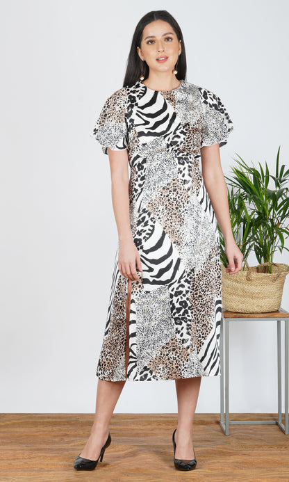 Wild Essence Patchwork Animal Print Midi Dress